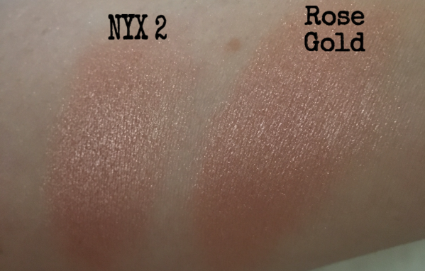 NYX vs Becca Rose gold swatch dupe