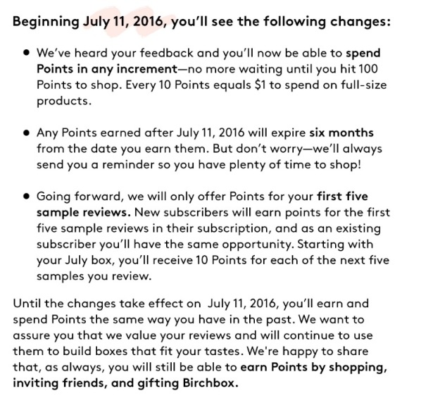 Birchbox Changes July 11, 2016
